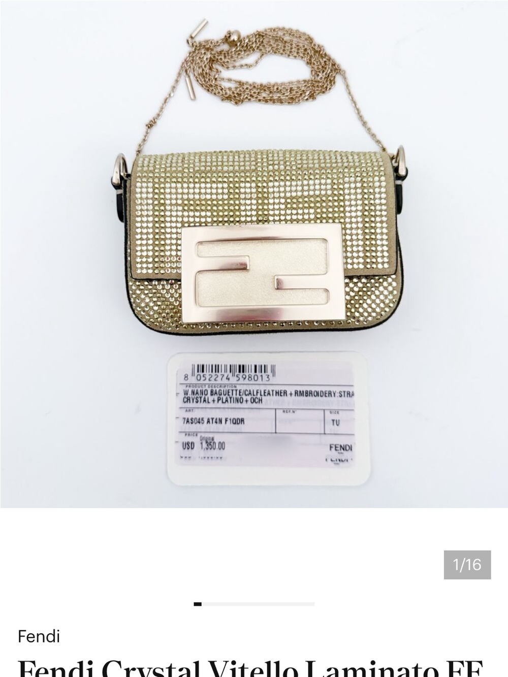 Fendi Mini Baguette Crystal Shoulder Bag in Light Gold - Picture 5 of 6